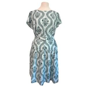 Talbots Cotton Blue Summer Block Print Dress Sx Plus 20WP Cotton Poplin